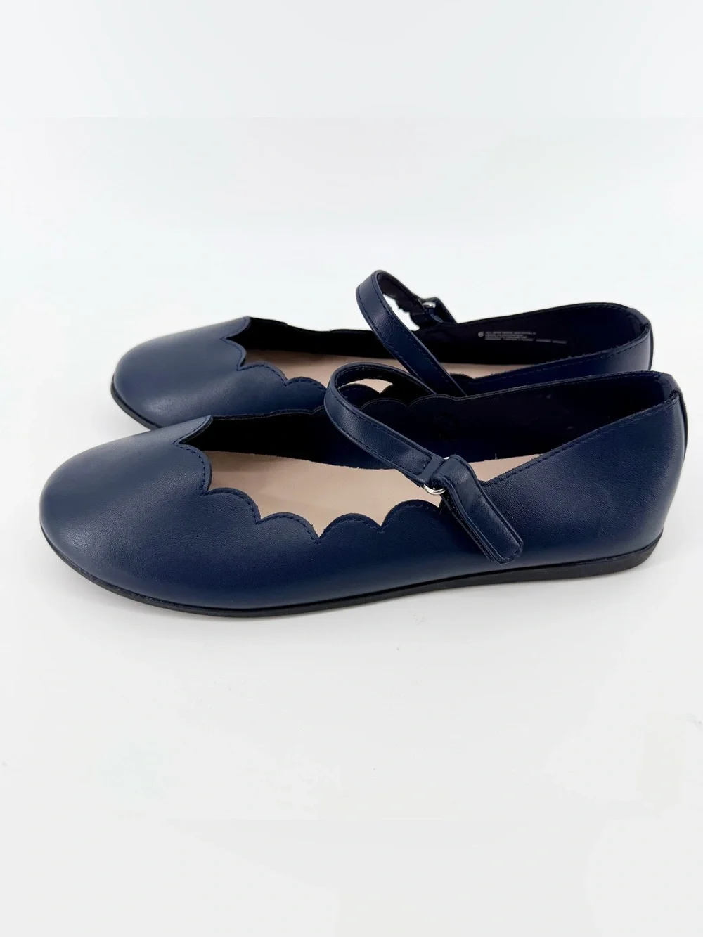 The Children's Place Size 6 Youth Girls Scalloped Mary Jane Flats Navy Blue